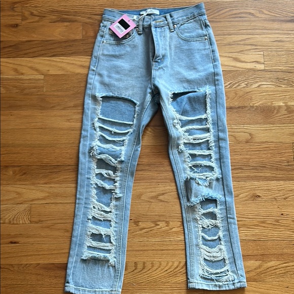 Adika Denim - Adika Blue Straight Leg Distressed Jeans